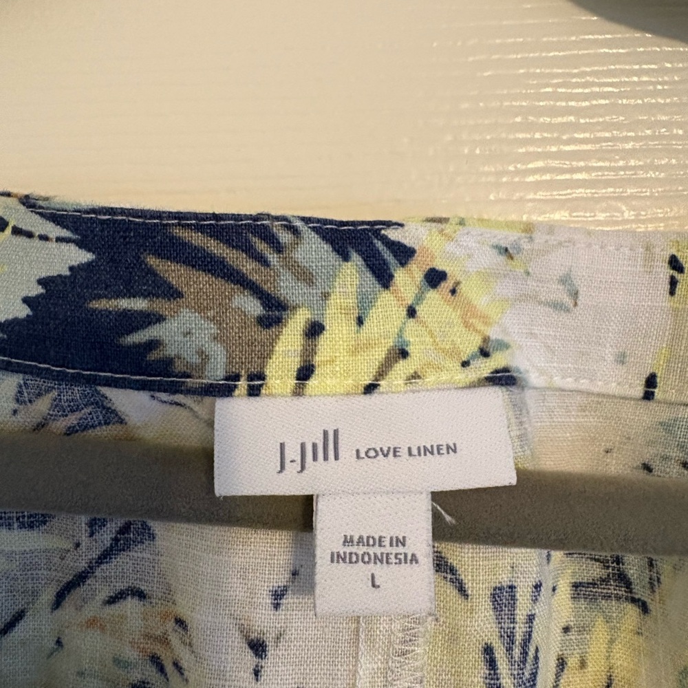 J. Jill Love Linen Midi Sun Dress – Tropical Palm Leaf Print, Size Large - Picture 2 of 8